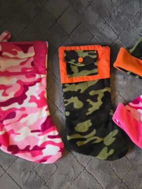 Camo Fleece Christmas Stocking with Santa Hats